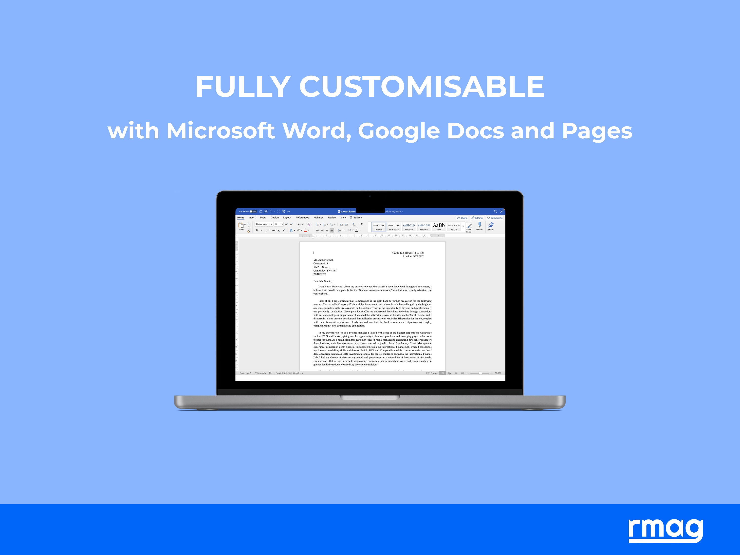 Professional Cover Letter Template for Word & Pages | Clean and Modern ...