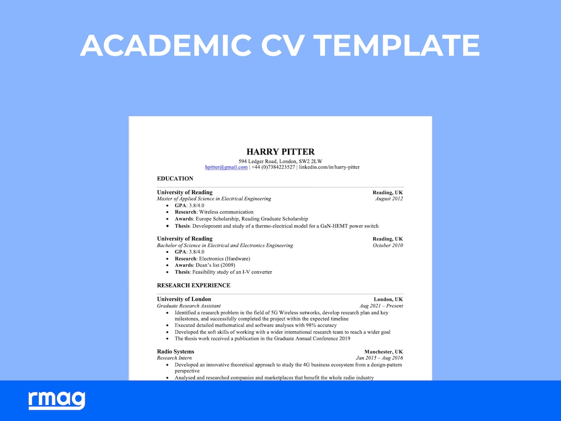 Academic Resume Template for Word & Pages | Clean and Professional