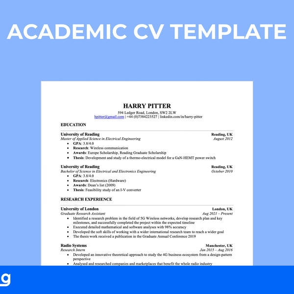 Academisch cv sjabloon voor Word &s pages | Schone en professionele academische CV Template voor TA's en RA's