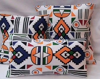 A Set of Three African, Ethnic Envelope Cushion Cover, Aztec, Throw Cushion, Ankara Cushion Cover, Living Room, Sofa Bench, Home deco