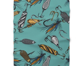 Fishing Lure Pattern Sherpa Fleece Blanket