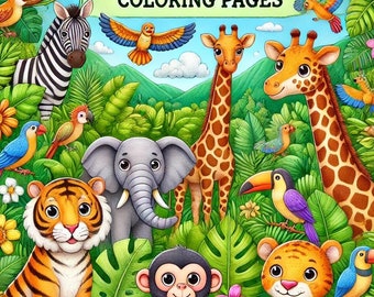 113 páginas para colorir de animais da selva - PDF para impressão para crianças e adultos - Animais da selva divertidos e relaxantes para criatividade e alívio do estresse