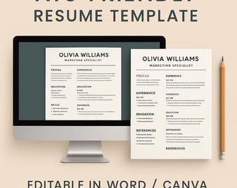 ATS Friendly Resume Template | Modern Professional CV | Editable Word & Google Docs | Simple Clean Minimal Resume