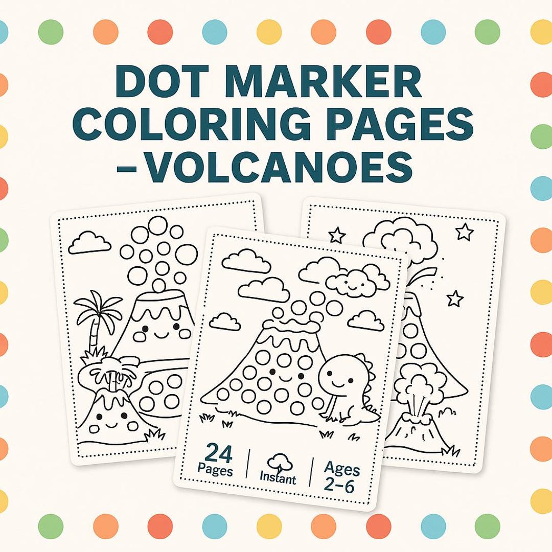Dot Marker Coloring Pages – Volcanoes, 24 Printable Dot Pages, Volcano ...