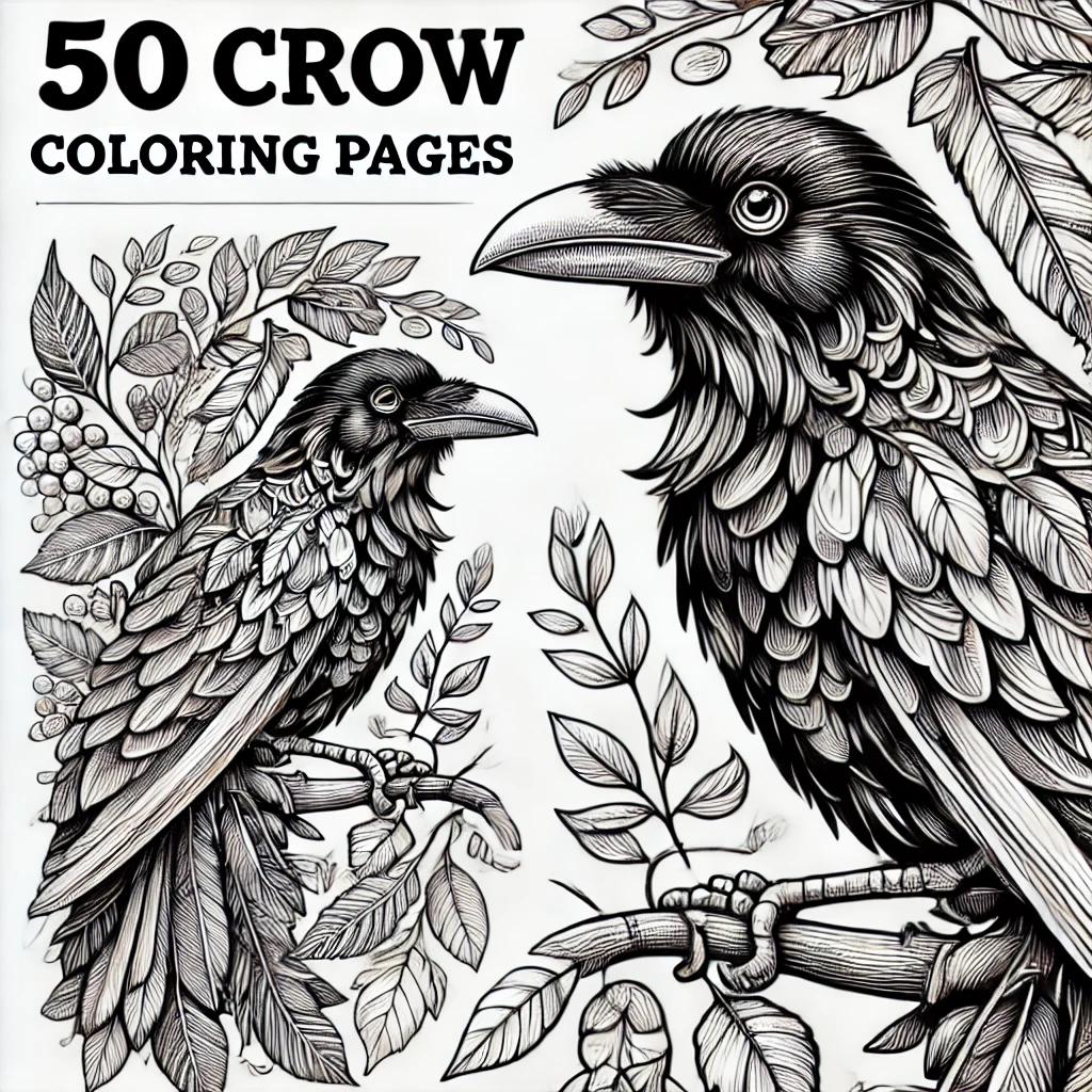 50 Crow Coloring Pages PDF for Adults and Kids, Detailed and Fun Crow ...