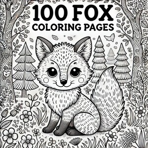 100 Fuchs-Malseiten PDF, druckbares Fuchs-Malbuch für Kinder & Erwachsene, süße digitale Fuchs-Malblätter, Sofortiger Download PDF