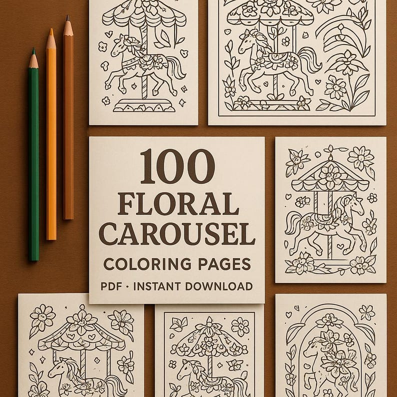 100 Floral Carousel Coloring Pages | Flower Horse Carousel PDF ...