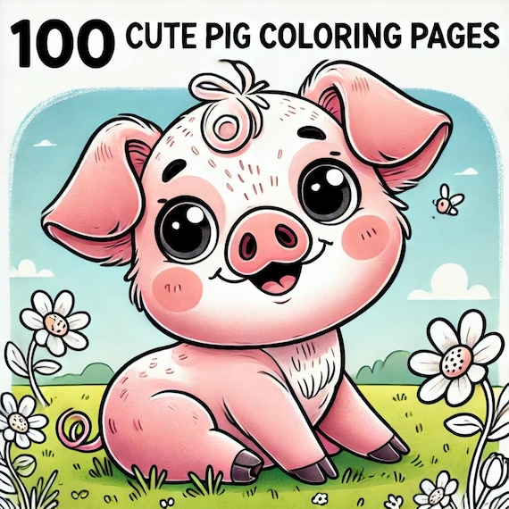 油絵　みーちゃん　夕方帰る子豚 子供向けの PDF 形式のかわいい豚の塗り絵 100 ページ – 楽しくて