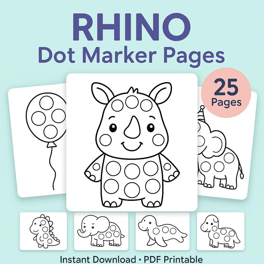 Rhino Dot Marker Pages | 25 Animal Dabber Coloring Sheets for Kids ...
