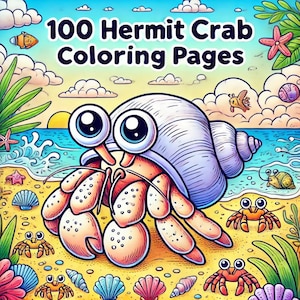 100 Hermit Crab Coloring Pages PDF for Kids, Printable Ocean Crab Art Sheets, Fun Marine Life Coloring for All Ages, Instant Download