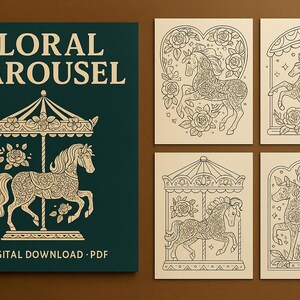 100 Floral Carousel Coloring Pages | Flower Horse Carousel PDF ...
