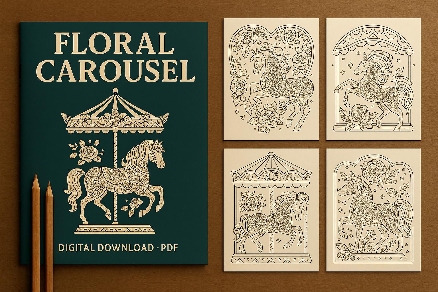100 Floral Carousel Coloring Pages | Flower Horse Carousel PDF ...
