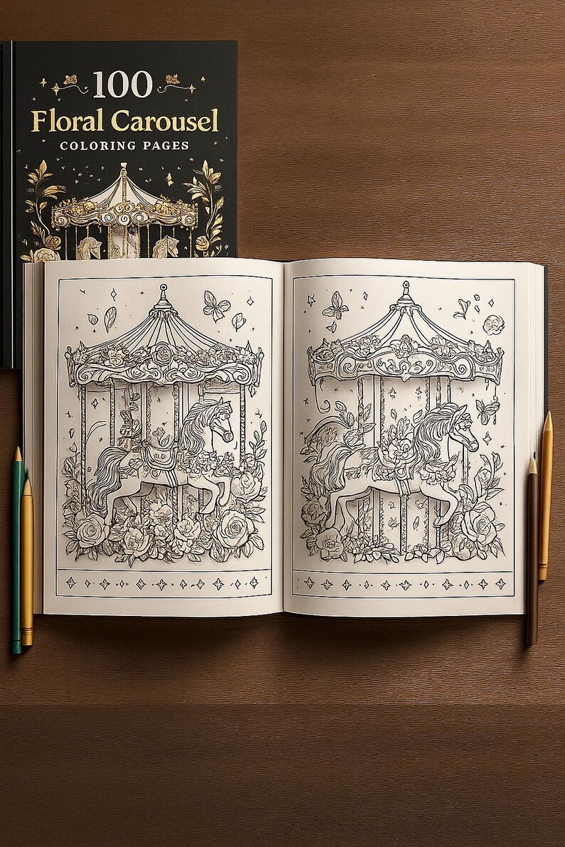100 Floral Carousel Coloring Pages | Flower Horse Carousel PDF ...