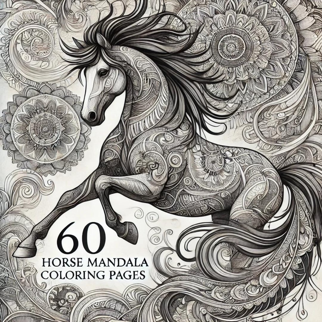 60枚の馬の曼荼羅ぬり絵 - 大人のための美しくリラックスできる馬の