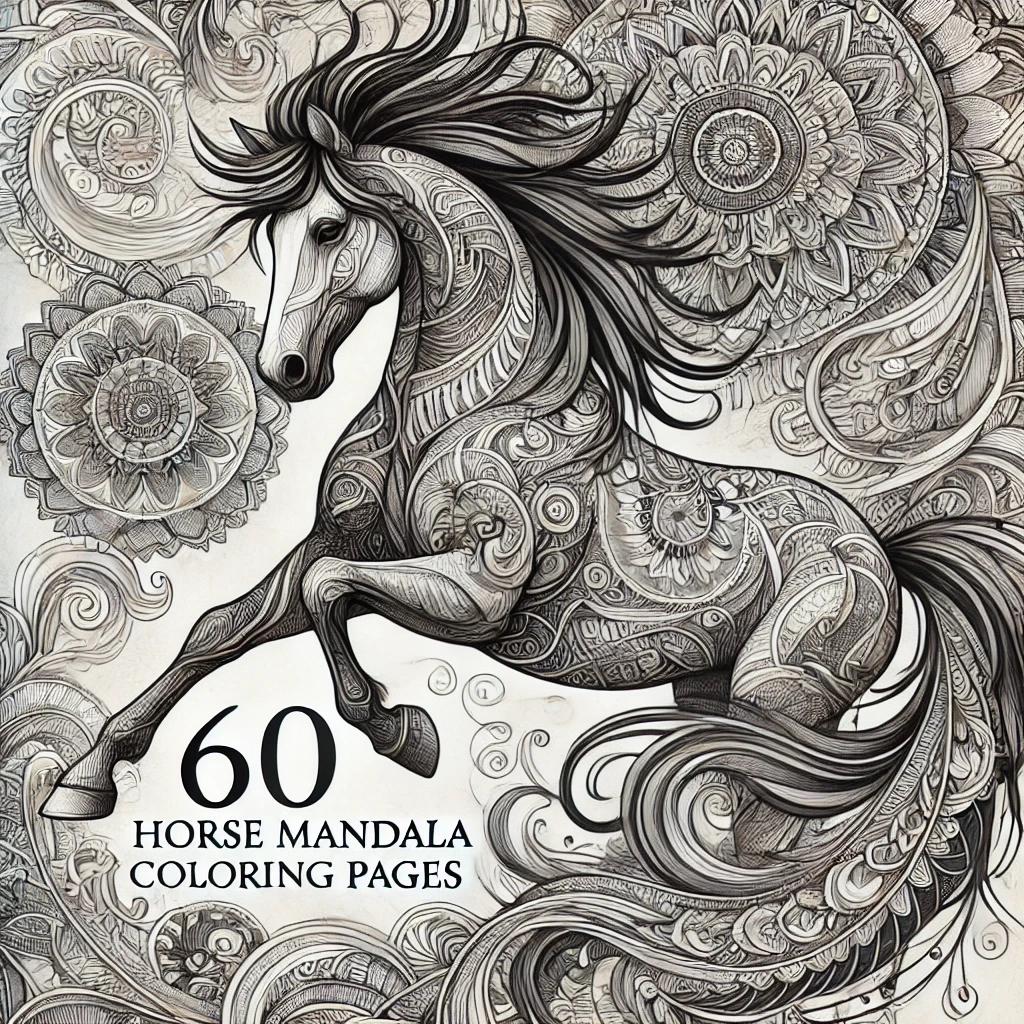 60枚の馬の曼荼羅ぬり絵 - 大人のための美しくリラックスできる馬の
