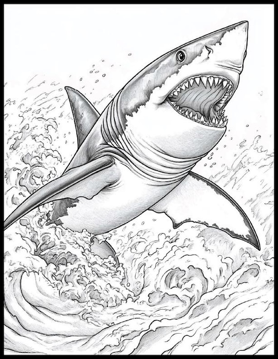 サメの塗り絵200ページ（PDF） – 子供と大人のための海のサメの線画