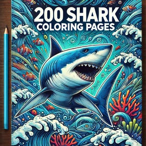 200 Shark Coloring Pages (PDF): Dive into the Deep Ocean with Intricate Shark Designs and Marine Life Illustrations for Relaxation