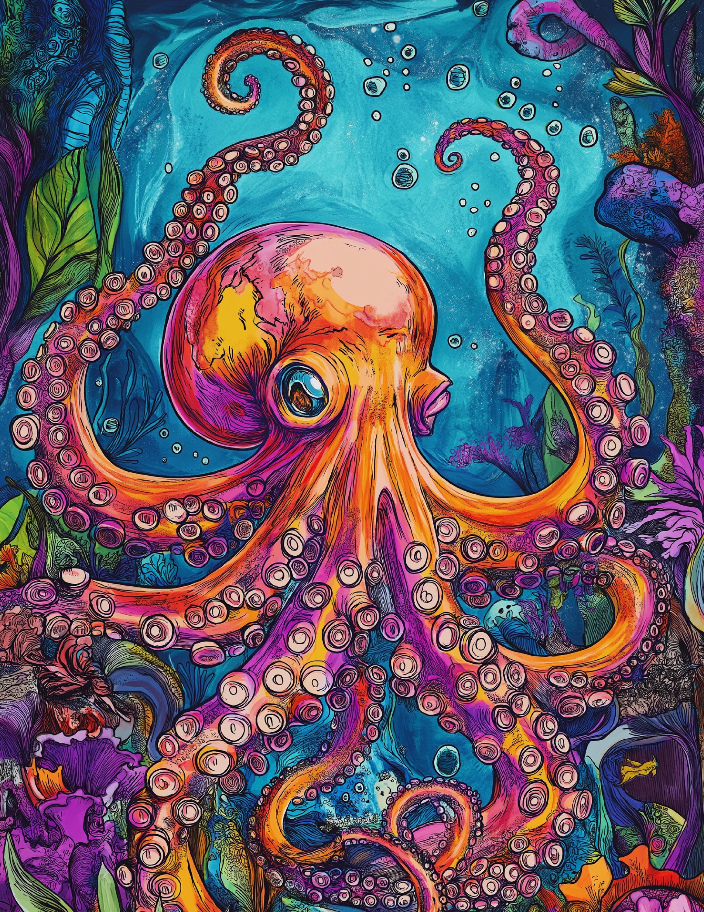 Octopus Relax 15 Octopus Coloring Pages PDF for Stress Relief, Relaxation, and ...