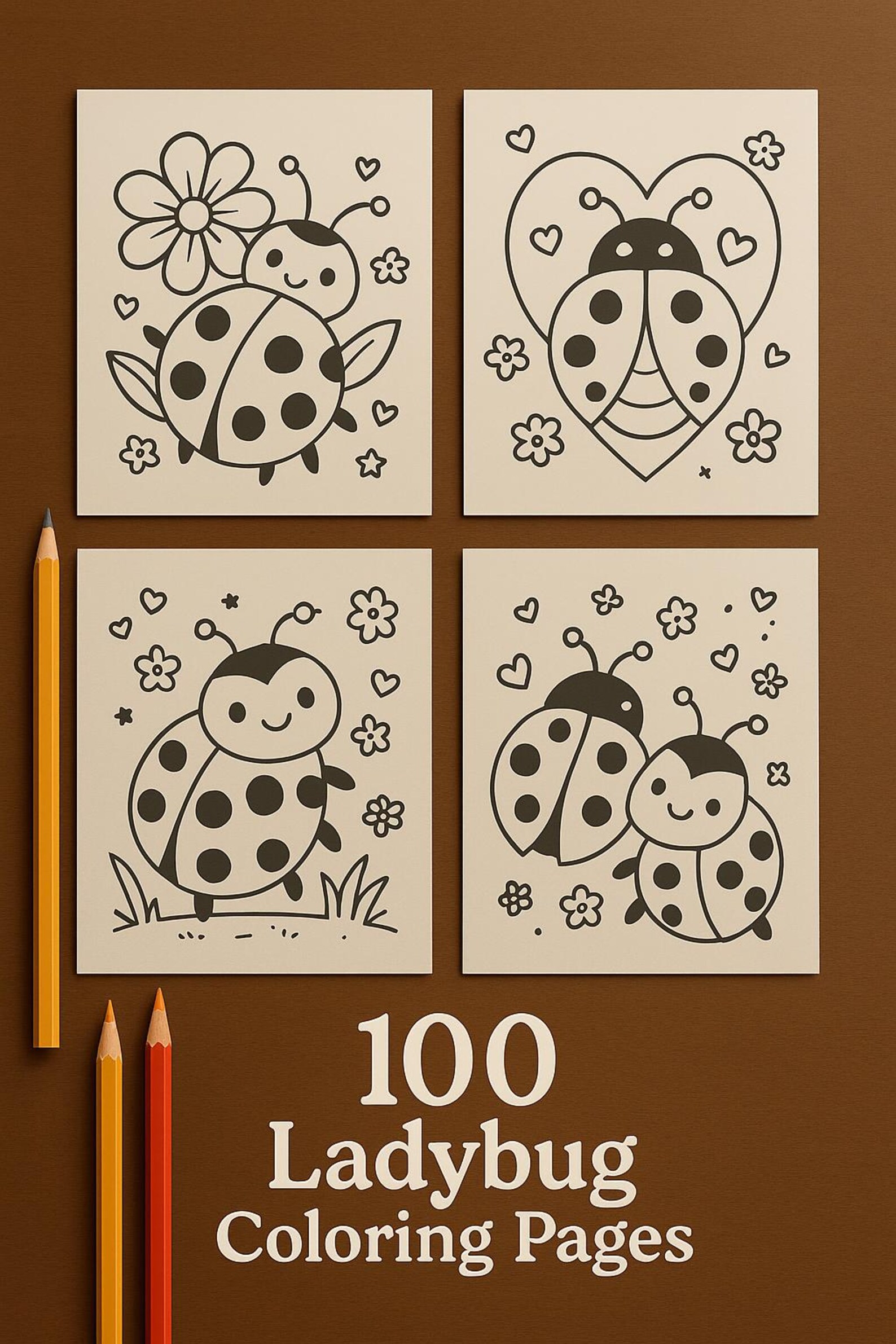 100 Ladybug Coloring Pages | Cute Insect Coloring Book for Kids | Easy ...