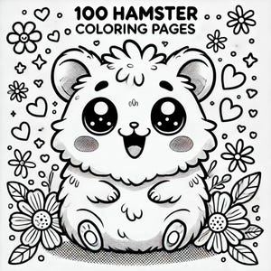 100 Hamster Coloring Pages PDF, Cute Hamster Designs for Kids and Adults, Printable Hamster Art, Fun Hamster Coloring Book