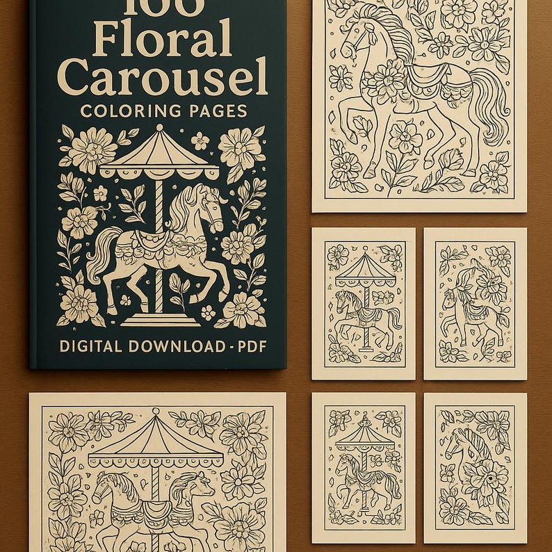 100 Floral Carousel Coloring Pages | Flower Horse Carousel PDF ...
