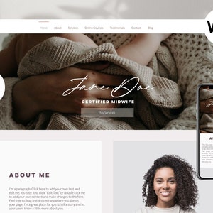Elegant Midwife Website Template: Wix Design with Online Course Shop (Digital Download)