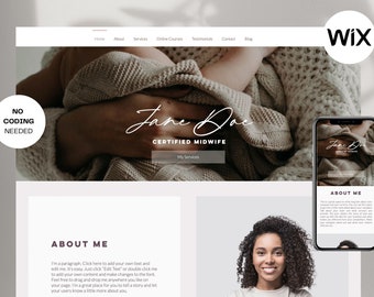 Wix Website Template for Midwife, Doula, Lactation Consultant, Childbirth Educator, Elegant Website Design with Online Course Shop and Blog