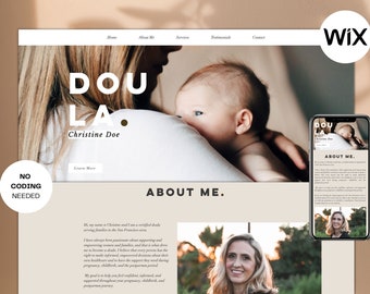 Wix Website Template for Doula, Lactation Consultant, Midwife, Childbirth Educator, Aesthetic Website Design with Services and Testimonials