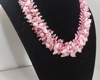 6- Handmade Pink White Glass Seed Pearl Chunky Beaded Choker Necklace Statement Party Anniversary Wedding Mother's Day Gift