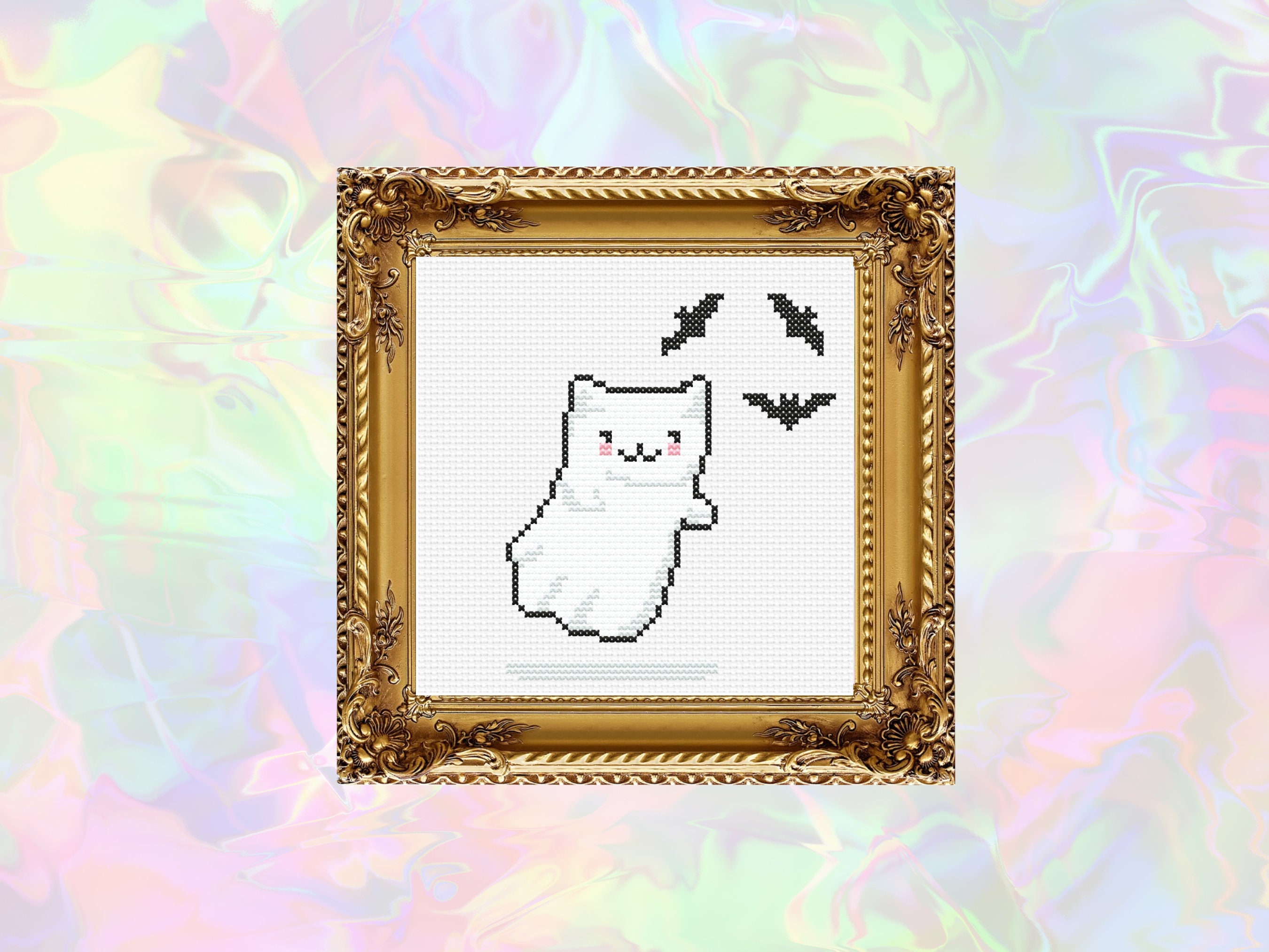 Ghost Cat Cross Stitch Pattern | Cute Halloween Design (PDF Pattern) - Etsy