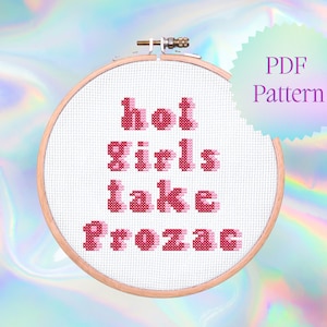 Hot Girls Take Prozac Cross Stitch Pattern: Funny Modern Design (Instant Download)