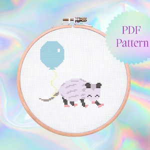 Party Possum Cross Stitch Pattern | Instant Download | Cute Possum Cross Stitch | Modern Cross Stitch Pattern