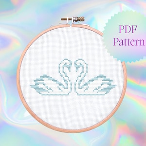 Love Swans Cross Stitch Pattern: Beginner Embroidery (PDF Pattern)