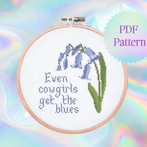Cowgirl Blues Floral Cross Stitch Pattern: Modern Embroidery (PDF Pattern)