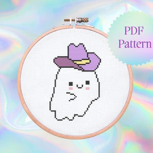 Howdy Ghost Cross Stitch Pattern | Instant Download | Cute Ghost Cross Stitch | Howdy Cross Stitch | Cowboy Cross Stitch