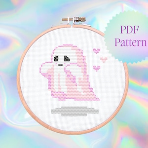 Sweetheart Ghost Cross Stitch Pattern | Instant Download | Cute Ghost Cross Stitch | Halloween Cross Stitch