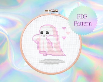 Padrão de Ponto Cruz Fantasma Apaixonado | Bordado de Halloween (Padrão em PDF)