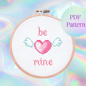 Be Mine Heart Cross Stitch Pattern: Valentine&#39;s Day DIY (PDF Pattern)