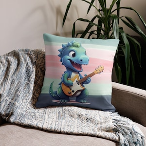 Funda de cojín premium dino &quot;Rockstar&quot;, personalizada con texto/nombre individual