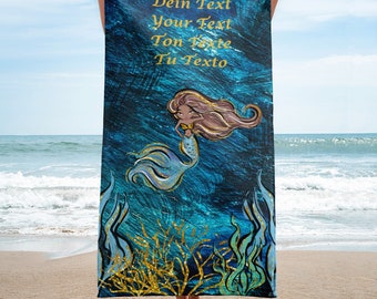 Handtuch für große Meerjungfrauen, individuell personalisierter Text