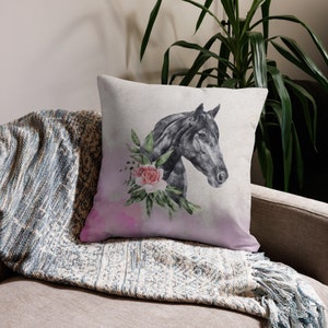 Funda de cojín premium &quot;Caballo&quot;, personalizada con texto/nombre individual