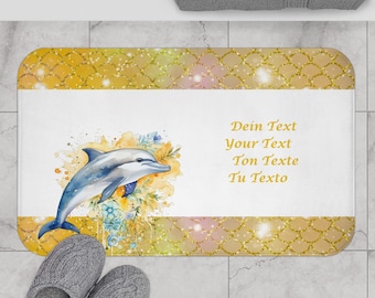 Tapis de bain pour les joyeux amis des dauphins, individuel avec texte personnalisé