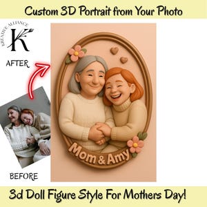 Benutzerdefinierte MUTTERTAG Memento Art 3D Puppe Digitales Porträt Tonpuppe Familie, personalisierte Mom & Me Illustration vom Foto Bday Geschenk für Mama