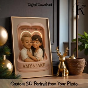 結婚記念日のパーソナライズされた3D人形の肖像画 - カスタムアニメーション粘土人形家族、写真からのカップルのイラスト | 誕生日の贈り物、