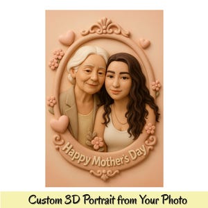 Custom MOTHER&#39;S DAY Memento Art 3D Doll Digital Portrait Clay Doll Family , Personalized Mom & Me Illustration from Photo Bday Gift For Mom