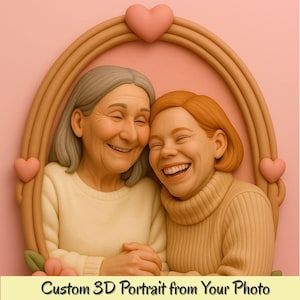 Custom MOTHER&#39;S DAY Memento Art 3D Doll Digital Portrait Clay Doll Family , Personalized Mom & Me Illustration from Photo Bday Gift For Mom