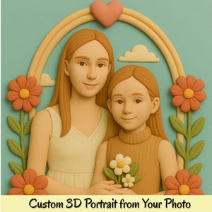 Bambola ricordo personalizzata per la FESTA DELLA MAMMA, ritratto digitale in 3D, bambola in argilla, famiglia, illustrazione personalizzata di mamma e me da foto, regalo di compleanno per la mamma.