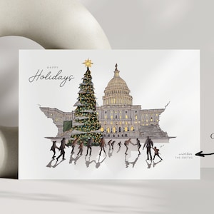 Postales navideñas personalizadas, postales navideñas de empresa, postal navideña de Washington, DC / regalo de Navidad dibujado a mano / arte en acuarela