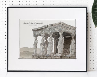 Porch of Maidens | Acropolis Athens, Greece | Drawing | Art Print