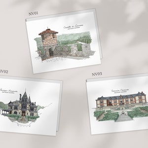 Ensemble de cartes de voeux de domaine viticole de Napa Valley | Art du voyage | Cadeaux vin | Beringer, Domaine Carneros, Château d'Amorosa